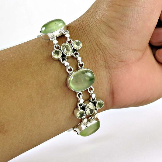 Soigne Prehnite Citrine Gemstone Sterling Silver Bracelet Jewelry