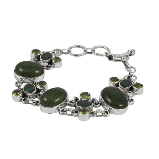 Spectacular Green Aventuriane Green Onyx Peridot Gemstone Sterling Silver Bracelet Jewelry