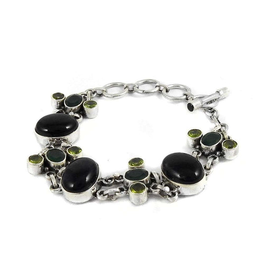Stylish 925 Sterling Silver Amethyst Peridot Green Onyx Bracelet