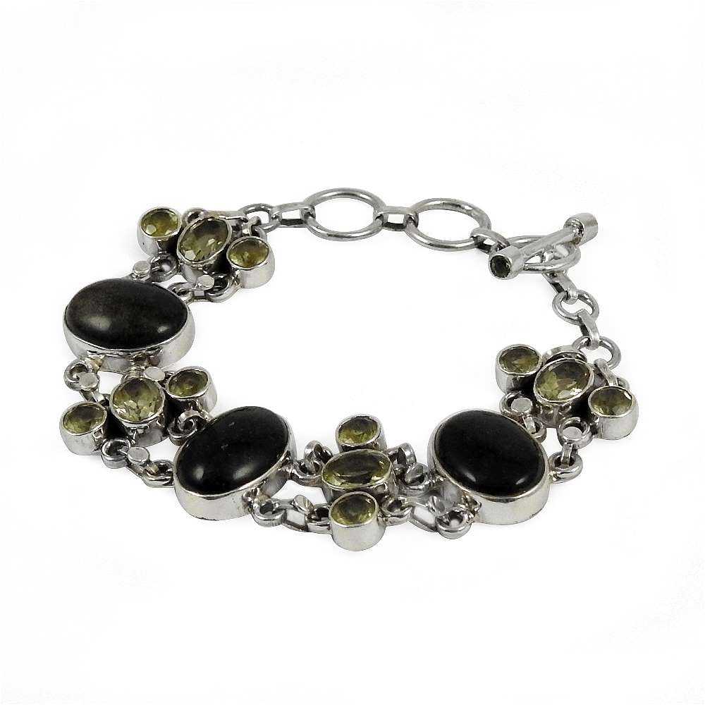 Slylish Black Onyx Citrine Gemstone Sterling Silver Bracelet Jewelry