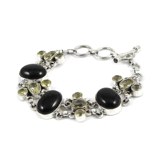 Big Fabulous Black Onyx Citrine Gemstone Sterling Silver Bracelet Jewelry