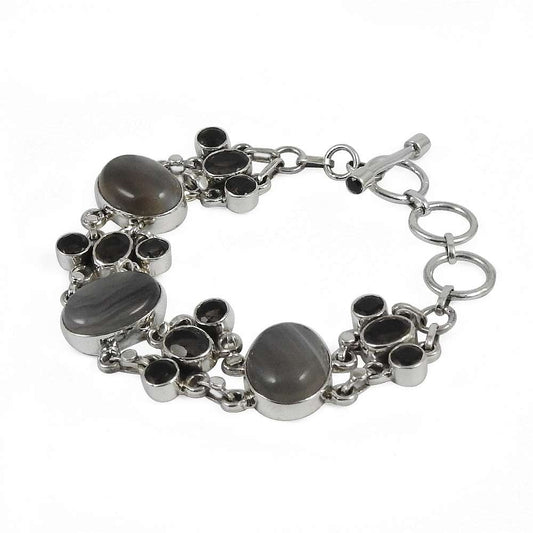 So In Love Botswana Agate Smoky Quartz Gemstone Sterling Silver Bracelet Jewelry