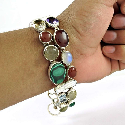 Secret Creation Multi Stone Gemstone Sterling Silver Bracelet Jewelry