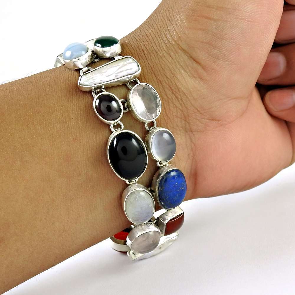 Claptoap Multi Stone Gemstone Sterling Silver Bracelet Jewelry