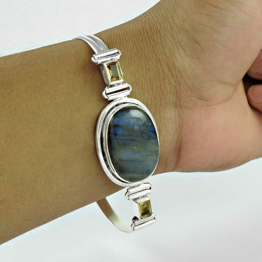 Birthday Gift 925 Silver Natural Labradorite Chain Bohemian Bracelet M7