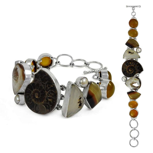 Natural Ammonite Gemstone 925 Sterling Silver Christmas Gift Bracelet I2