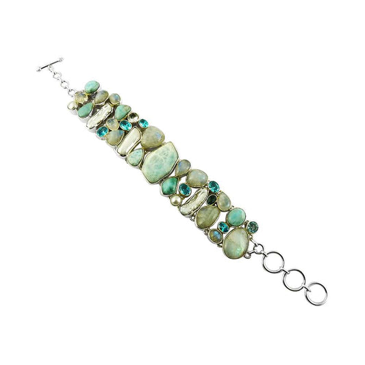 Christmas Gift 925 Silver Natural Larimar Gemstone Chain Bracelet V2