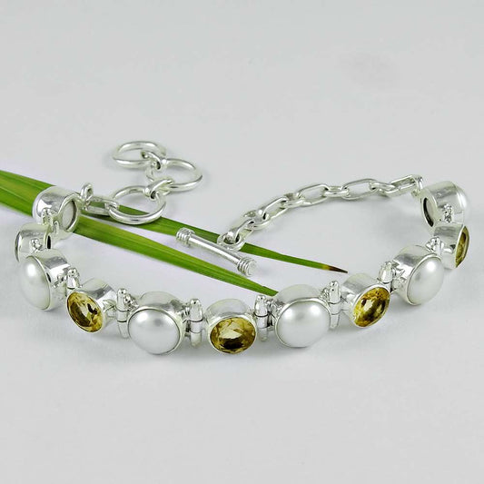 Gift For Women Chain Tribal Bracelet 925 Silver Natural Citrine Gemstone G1