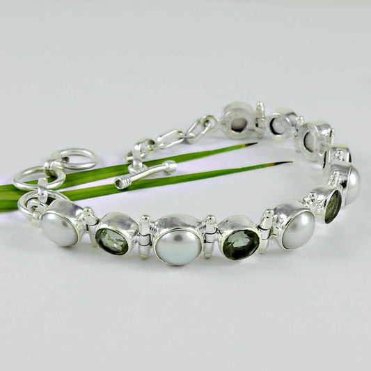 Natural Green Amethyst Gemstone 925 Silver Chain Boho Bracelet For Girls F6