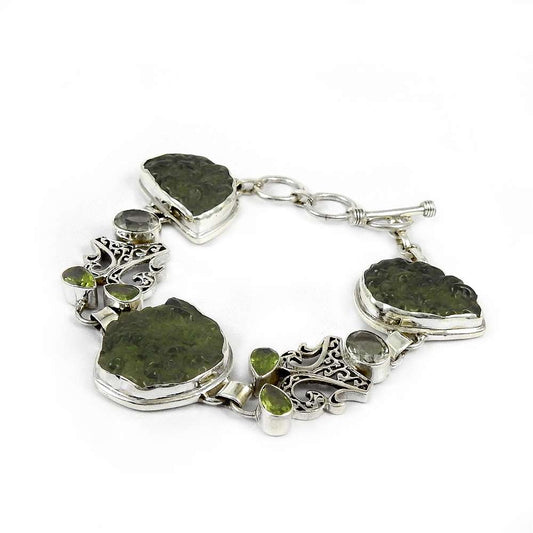 Beautiful Design 925 Sterling Silver Glass Green Amethyst Peridot Bracelet