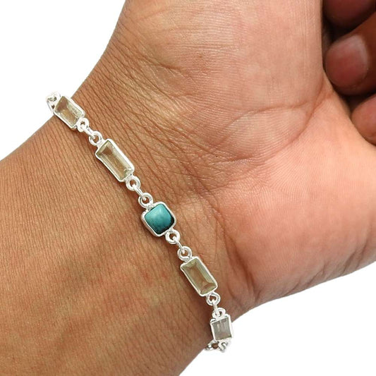 Turquoise Green Amethyst Gemstone Bracelet 925 Sterling Silver Jewelry O2