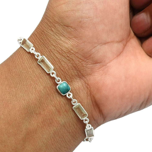 Turquoise Green Amethyst Gemstone Jewelry 925 Sterling Silver Bracelet R2