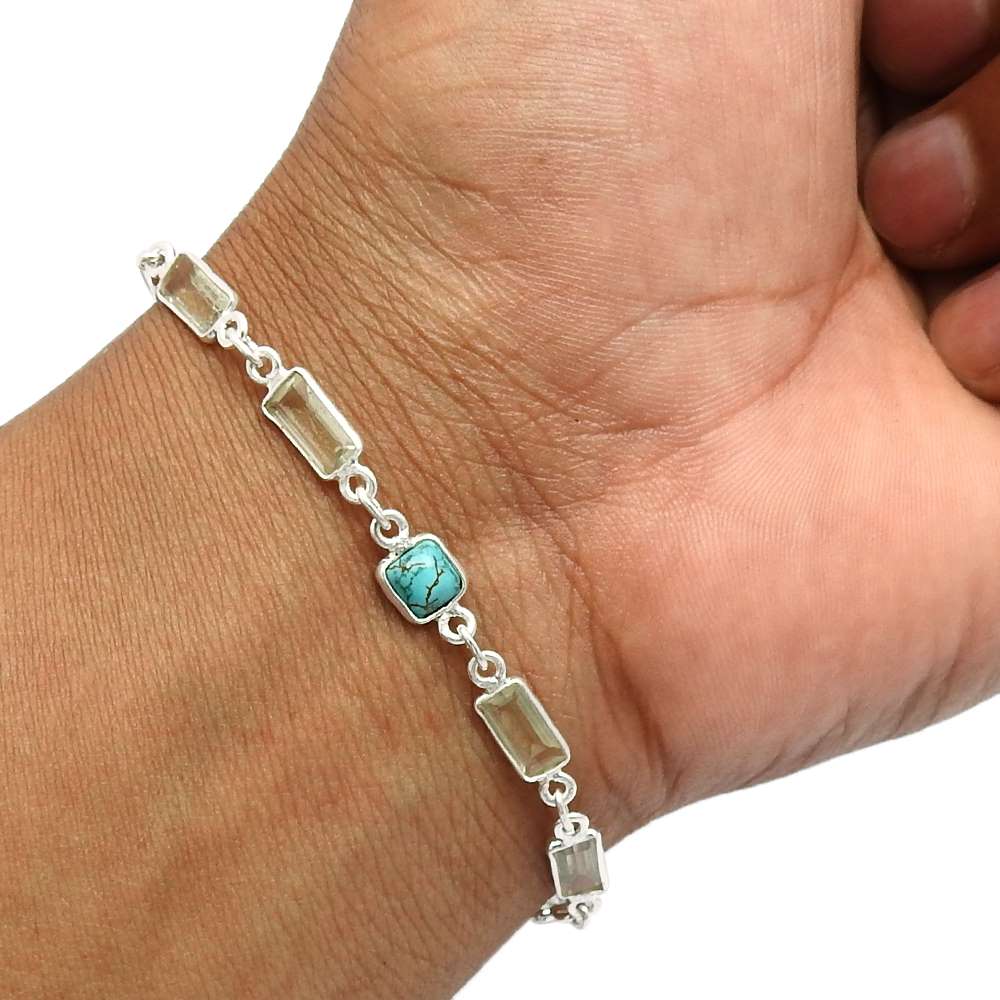 Turquoise Green Amethyst Gemstone Bracelet 925 Sterling Silver Fine Jewelry S2