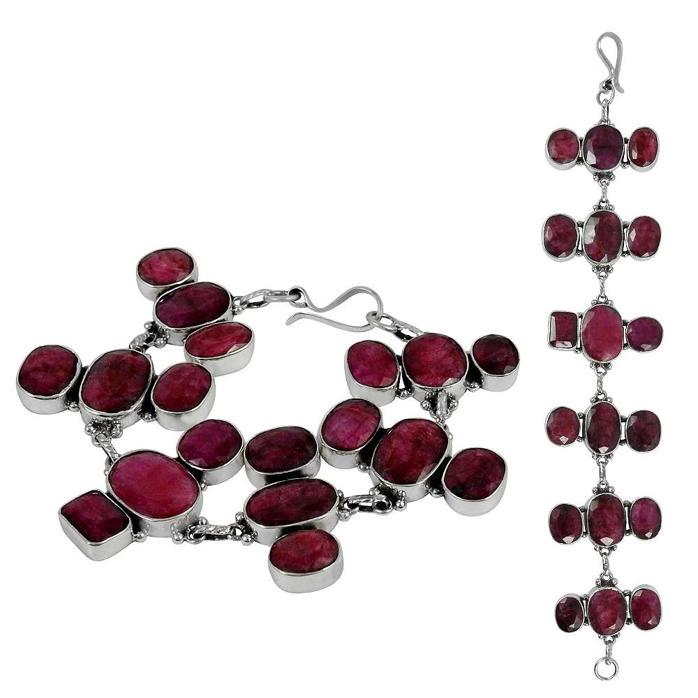 Birthday Gift 925 Silver Natural Ruby Gemstone Chain Ethnic Bracelet A7