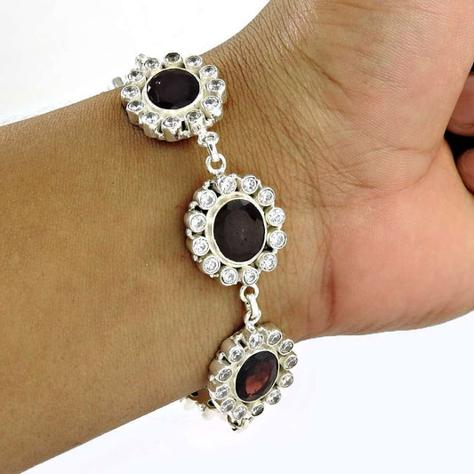 Personable Garnet CZ Gemstone Sterling Silver Bracelet 925 Silver Jewellery