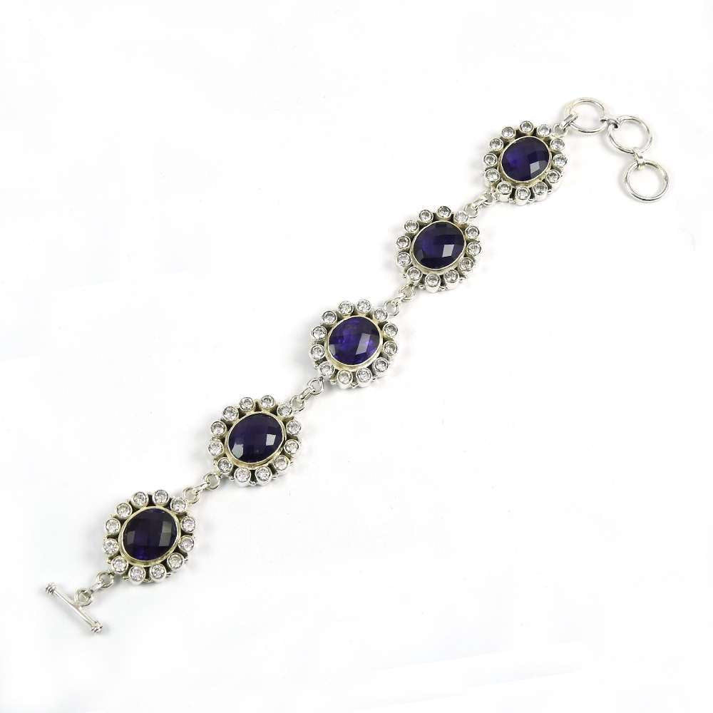 Amusable Amethyst CZ Gemstone Sterling Silver Bracelet 925 Sterling Silver Jewellery