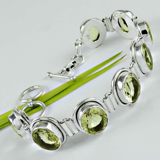 Birthday Gift 925 Silver Natural Lemon Quartz Gemstone Chain Boho Bracelet M8