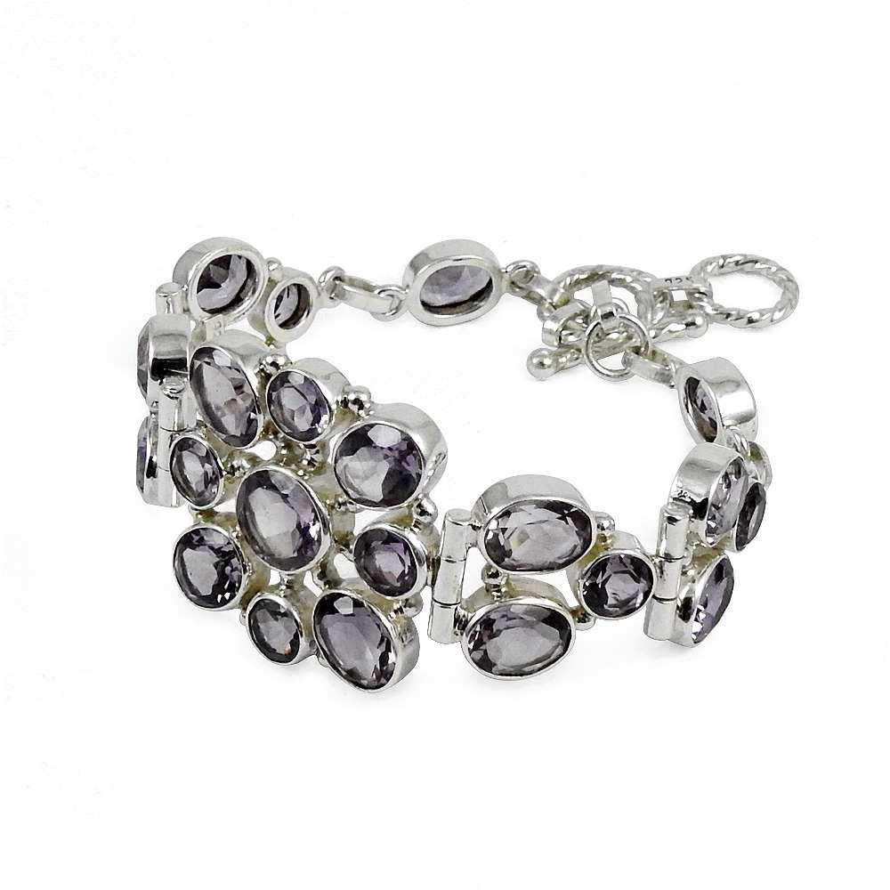 Natural Amethyst Gemstone Chain Vintage Bracelet 925 Silver For Women K7