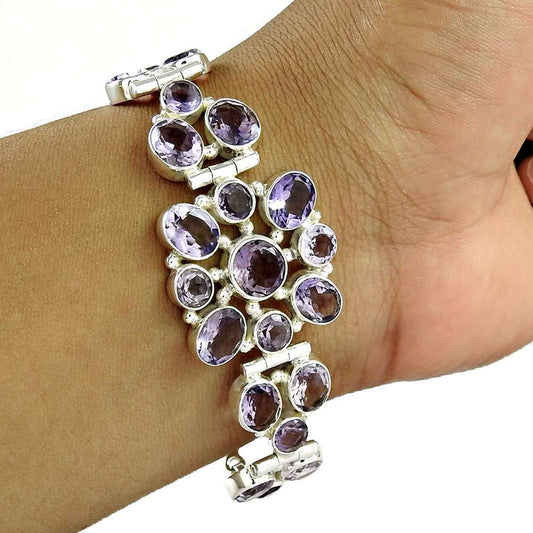 Birthday Gift Chain Tribal Bracelet 925 Silver Natural Amethyst Gemstone L7