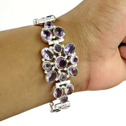 Pretty 925 Sterling Silver Amethyst Gemstone Bracelet Handmade Jewelry A9