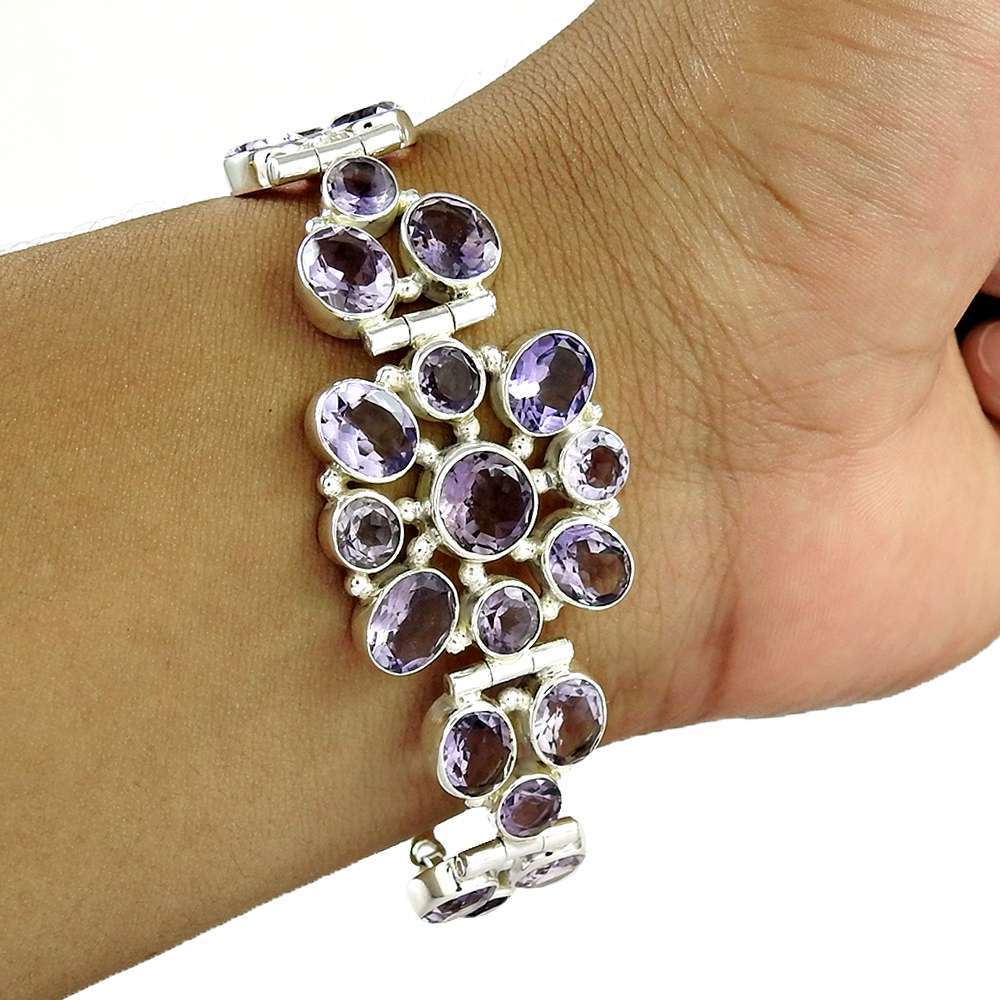 Lovely 925 Sterling Silver Amethyst Gemstone Bracelet Ethnic Jewelry A10