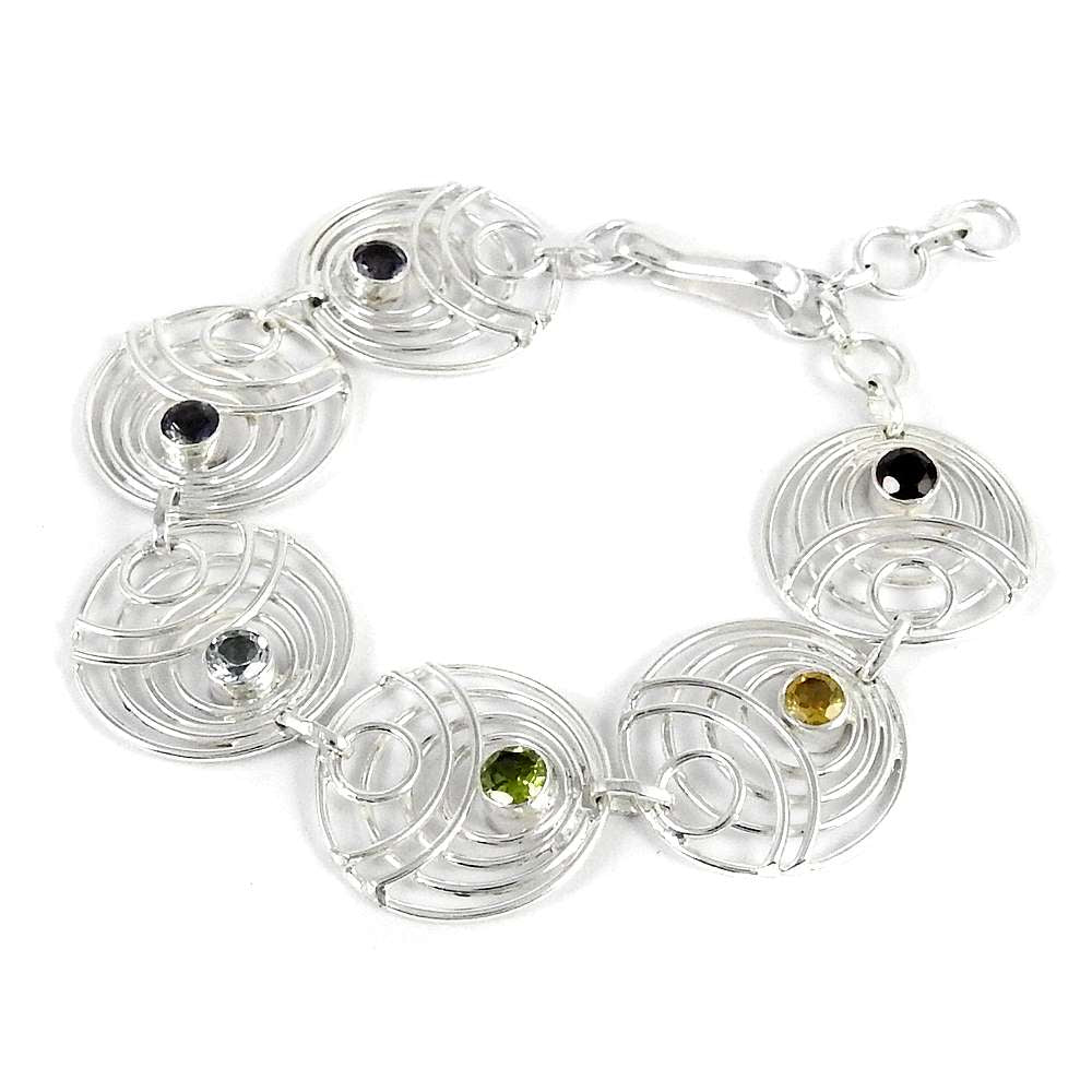 Scenic 925 Sterling Silver Garnet Citrine Peridot Iolite Amethyst Blue Topaz Gemstone Bracelet Tribal Jewelry A11