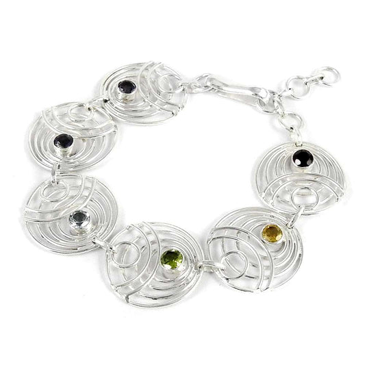 Scenic 925 Sterling Silver Garnet Citrine Peridot Iolite Amethyst Blue Topaz Gemstone Bracelet Tribal Jewelry A11