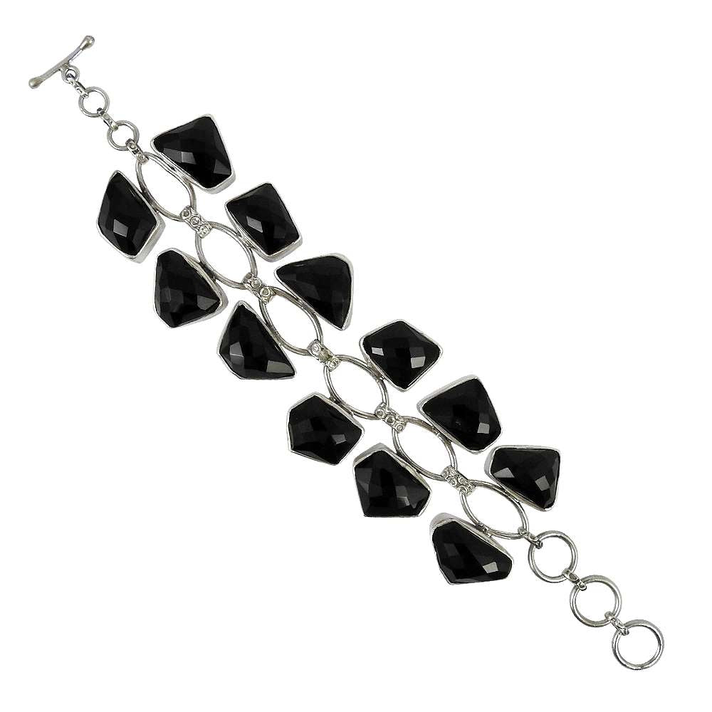 Pleasing 925 Sterling Silver Black Onyx Gemstone Bracelet Traditional Jewelry A14