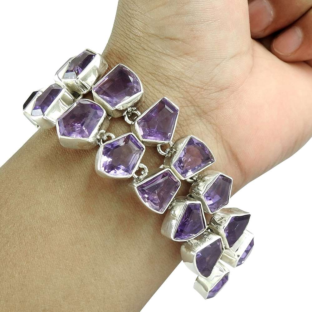 Scrumptious 925 Sterling Silver Amethyst Gemstone Bracelet Jewelry A15