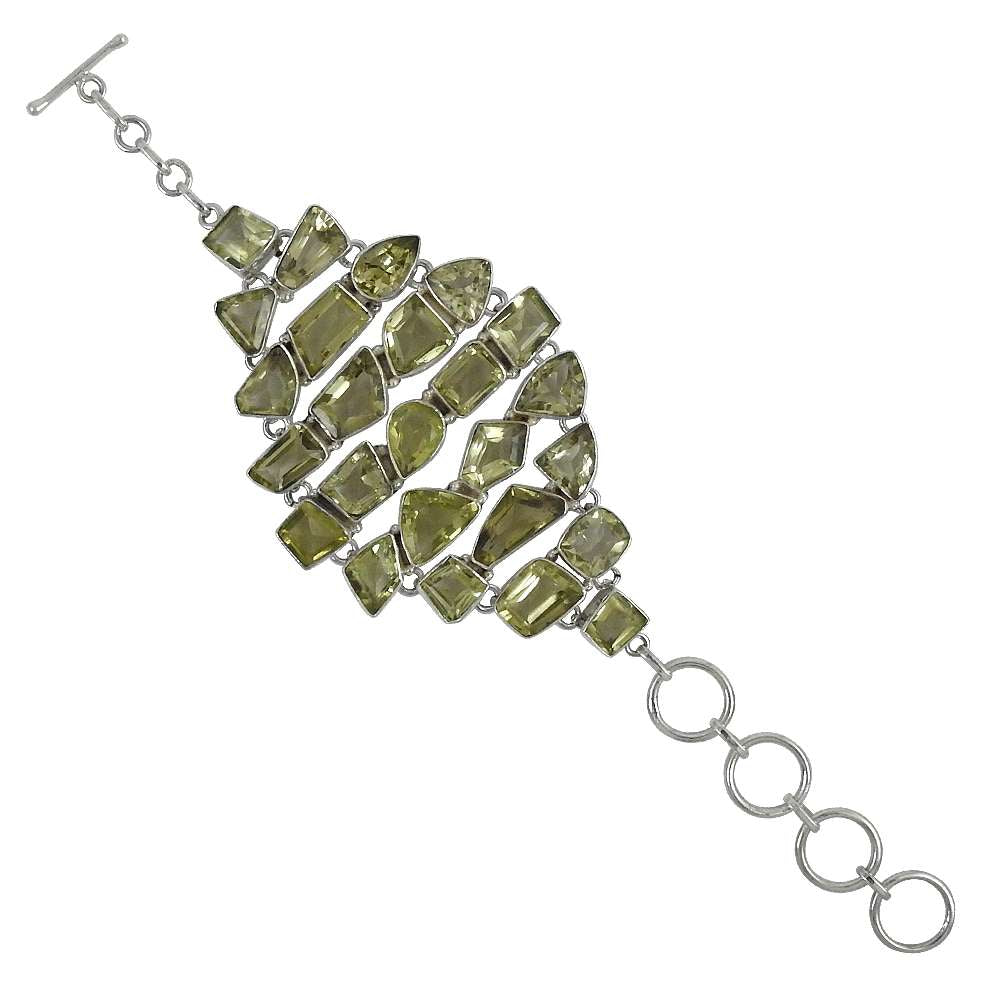 Natural Lemon Quartz Gemstone Chain Ethnic Bracelet 925 Silver For Girls U7