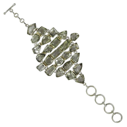 Natural Green Amethyst Gemstone Chain Boho Bracelet 925 Silver For Girls V7