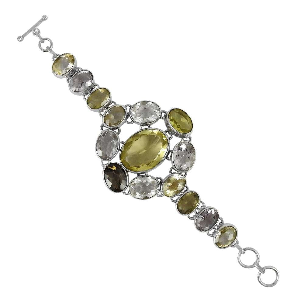 Birthday Gift 925 Silver Natural Lemon Quartz Gemstone Chain Boho Bracelet O1