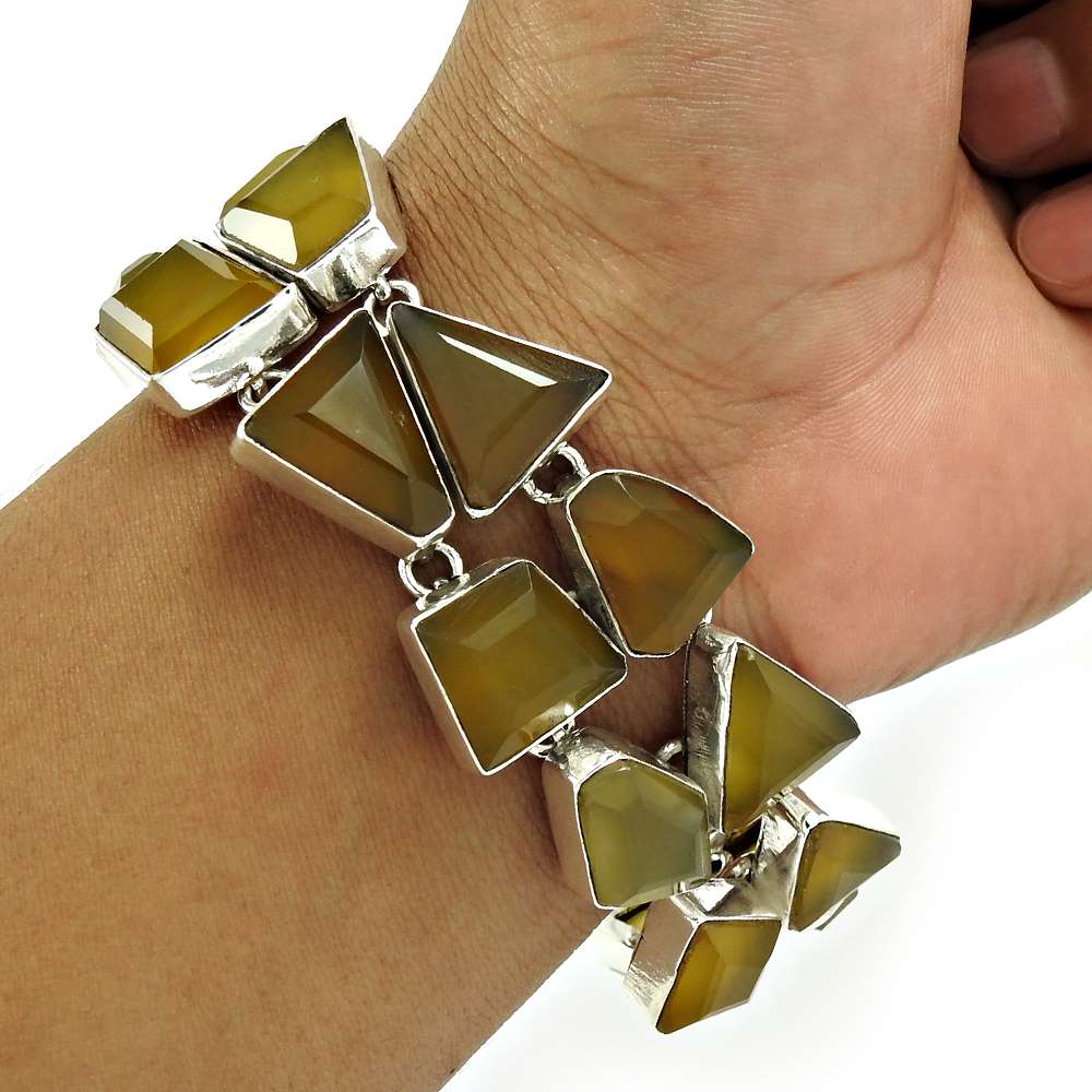 Natural Onyx Gemstone 925 Silver Vintage Christmas Gift Bracelet For Women B3