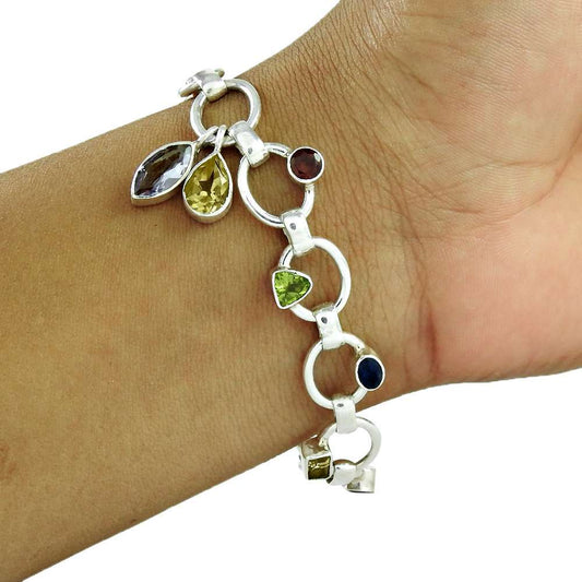 Stylish 925 Sterling Silver Garnet Citrine Amethyst Peridot Gemstone Bracelet Ethnic Jewelry A17