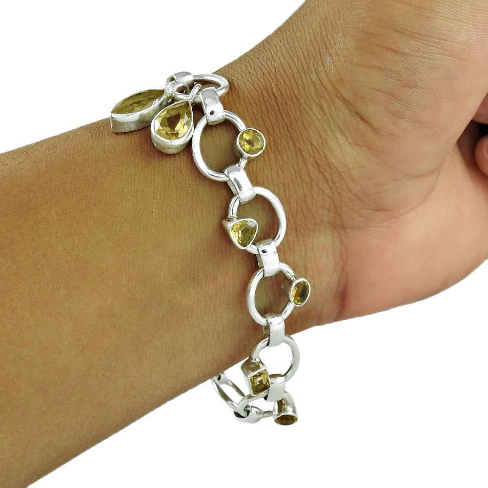 Natural Citrine Stone Boho Bracelet 925 Sterling Silver Anniversary Gift Jewelry