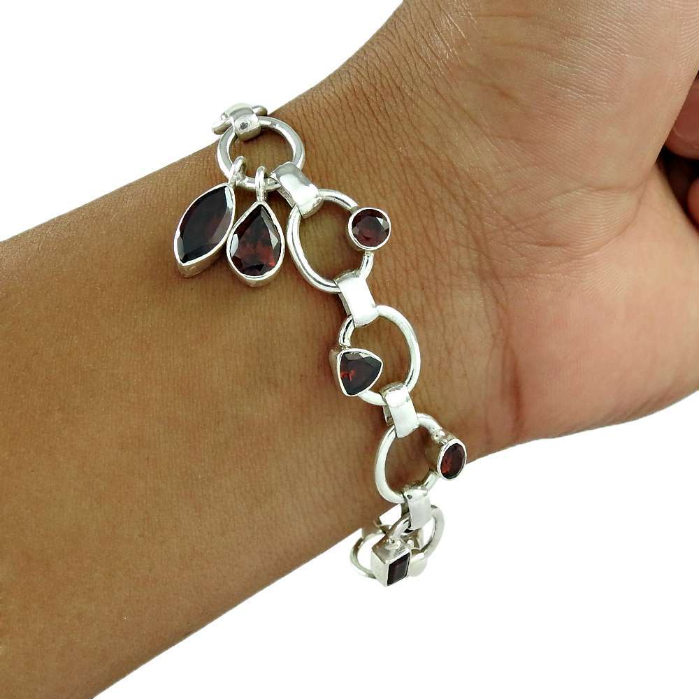 Dainty 925 Sterling Silver Garnet Gemstone Bracelet Tribal Jewelry A18