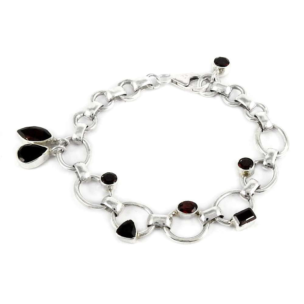 Possessing Good Fortune 925 Sterling Silver Garnet Gemstone Bracelet Antique Jewelry A20