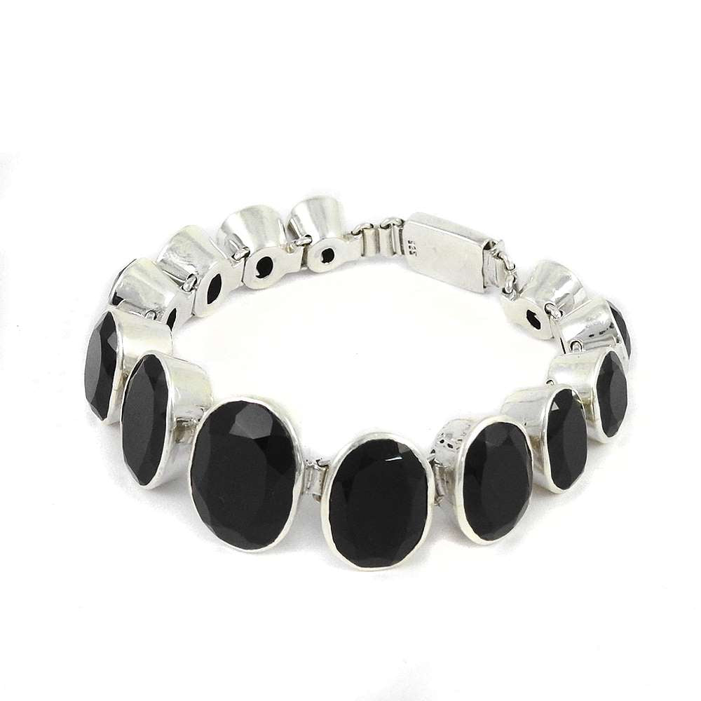 Natural Onyx Gemstone Chain Boho Bracelet 925 Sterling Silver P1