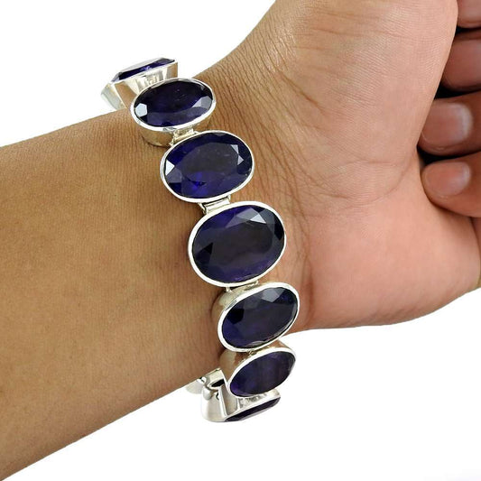 Natural Amethyst Gemstone Chain Boho Bracelet 925 Sterling Silver Q1