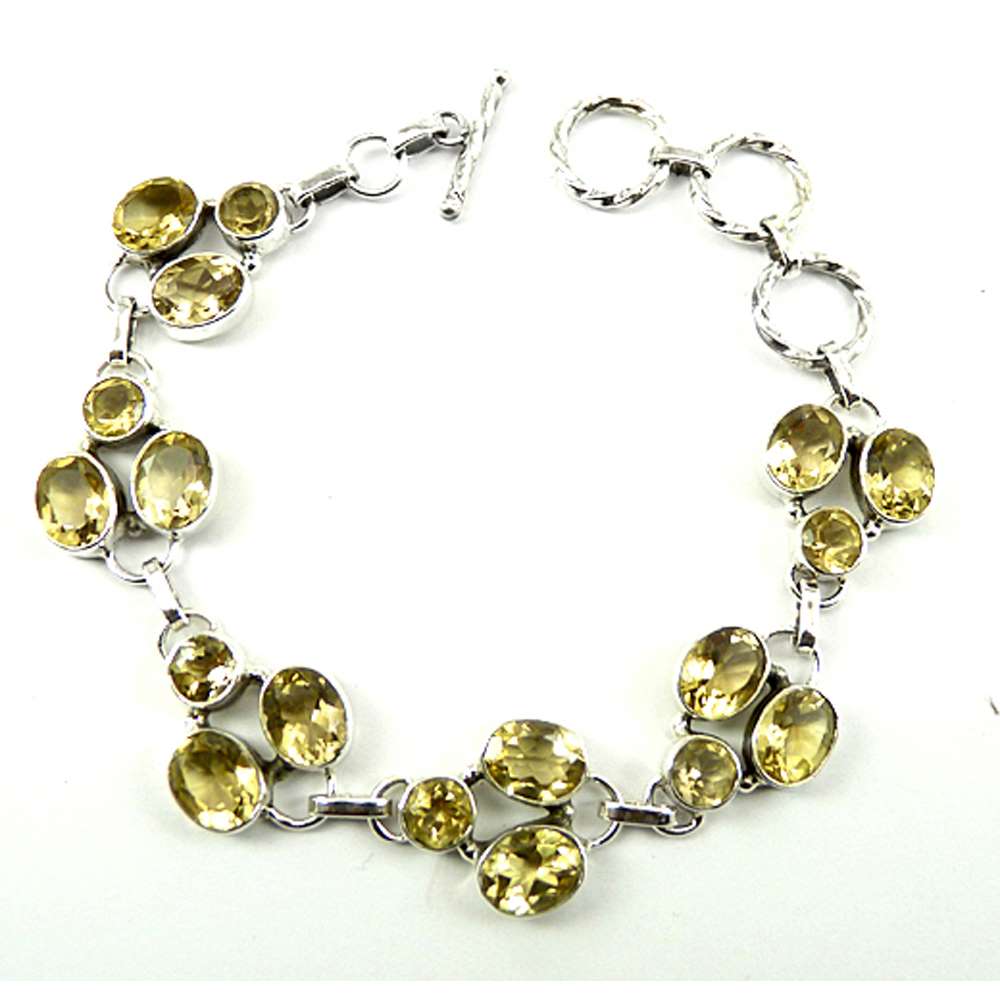 Gift For Women Chain Bohemian Bracelet 925 Silver Natural Citrine Gemstone C1