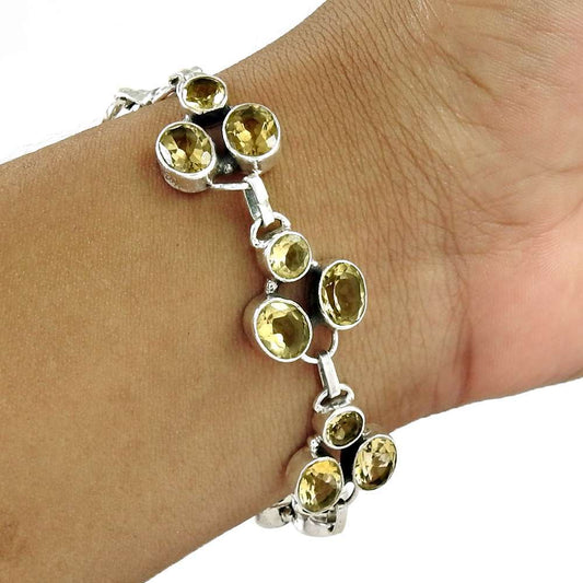 Gift For Women Chain Bohemian Bracelet 925 Silver Natural Smoky Quartz J8