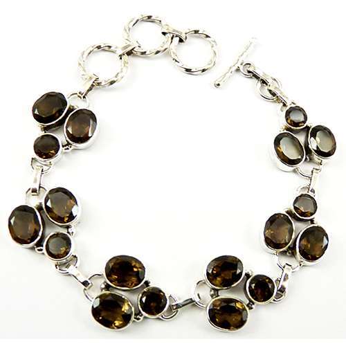 Personable 925 Sterling Silver Smoky Quartz Gemstone Bracelet Antique Jewelry A27