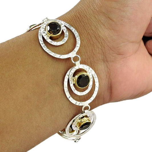 Gift For Women Chain Vintage Bracelet 925 Silver Natural Smoky Quartz U8