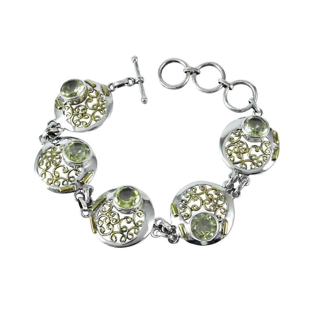 Christmas Gift 925 Silver Natural Lemon Quartz Chain Boho Bracelet J3