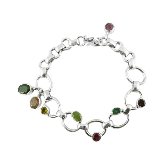 Christmas Gift Natural Emerald Gemstone Chain Bracelet 925 Silver S3