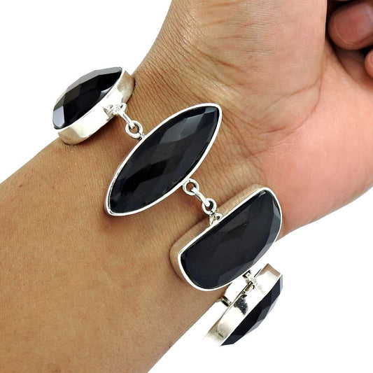 Christmas Gift Natural Onyx Gemstone Chain Bracelet 925 Silver X3