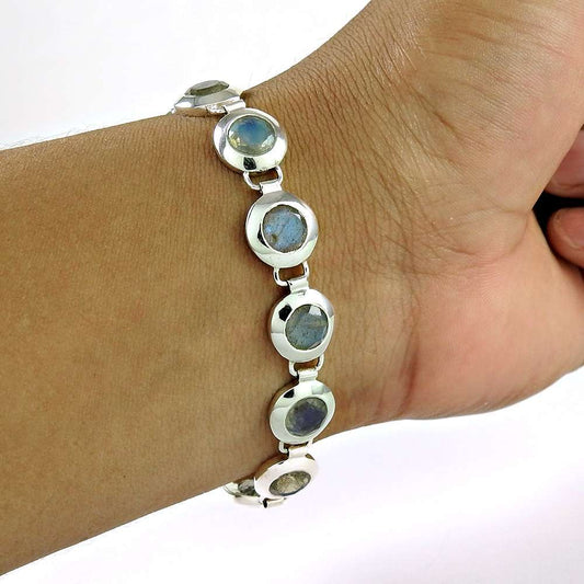 Beautiful 925 Sterling Silver Labradorite Gemstone Bracelet Traditional Jewelry C7