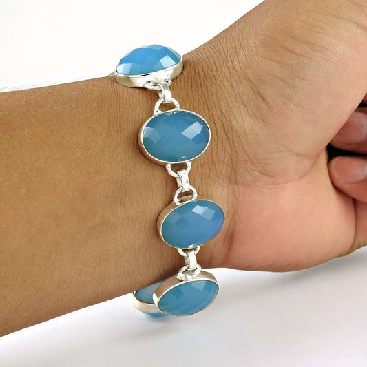 Party Wear 925 Sterling Silver Chalcedony Gemstone Bracelet Jewelry C8