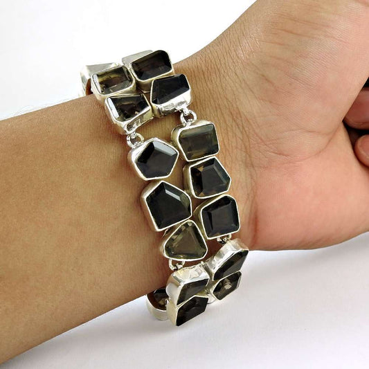 Antique Look 925 Sterling Silver Smoky Quartz Bracelet