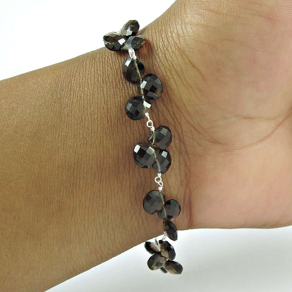 Scrumptious 925 Sterling Silver Smoky Quartz Gemstone Bracelet Jewelry